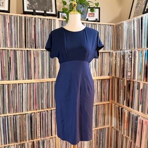 Lafayette 148 Navy Blue Wool Dress Size 0 Designer Luxury Minimalist CBK 90s